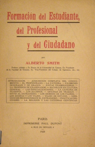Portada de Formaci�n del Estudiante, Del Profesional y Del Ciudadano - Alberto Smith