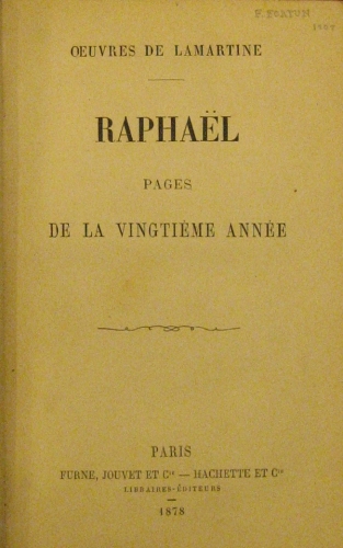 Portada de Rapha�l. Pages De La Vingti�me Ann�e - De Lamartine