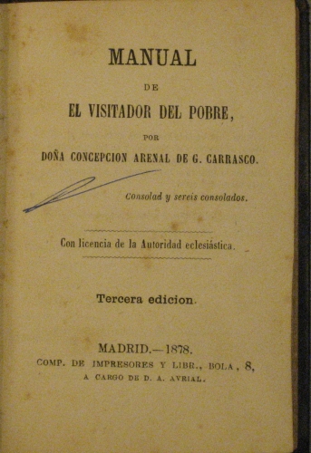 Portada de Manual De El Visitador Del Pobre - Concepci�n Arenal De G. Carrasco