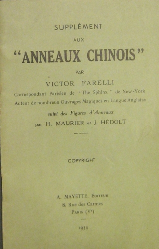 Portada de Suppl�ment Aux Anneaux Chinois - Victor Farelli