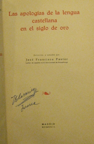 Portada de Las Apologias de la lengua castellana en el siglo de oro. - Seleccion J.F. Pastor