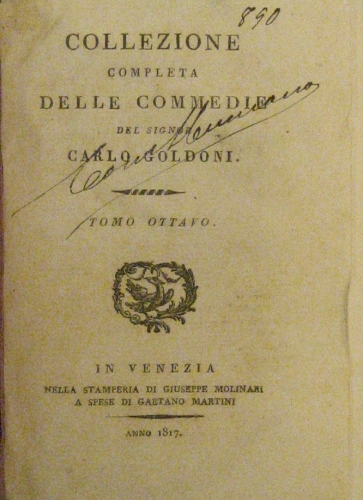 Portada de Collezione delle commedie. Tomo Octavo: Burla retrocessa, I rusteghi, il matrimonio per concorso. - Goldoni