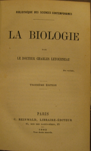 Portada de La Biologie - Charles Letourneau