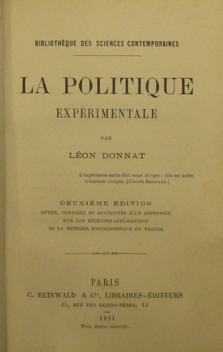 Portada de La Politique Experimentale - Le�n Donnat