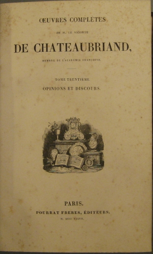 Portada de Opinions et Discours - Chateaubriand