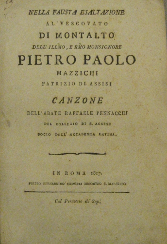 Portada de Nella Fausta Esaltazione al Vescovato DI Montalto - Pietro Paolo
