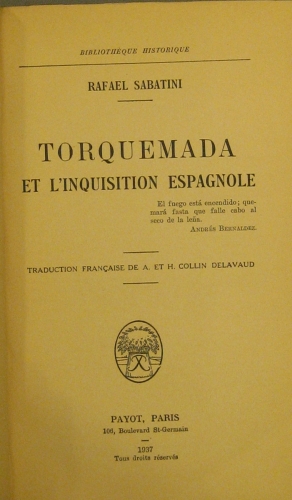 Portada de Torquemada et L' Inquisition Espagnole - Rafael Sabatini