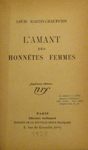 Portada de L' amant des honn�stes Femmes - Louis Martin-Chauffier