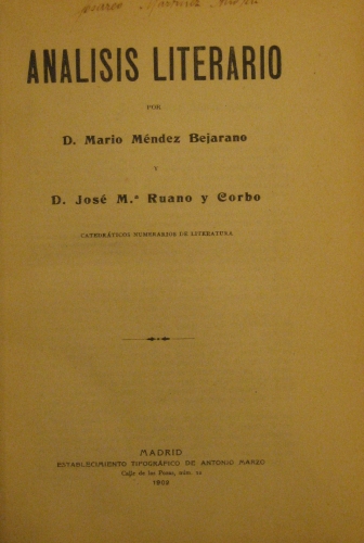 Portada de Analisis Literario - Mario M�ndez Bejarano y Jos� M� Ruano y Corbo