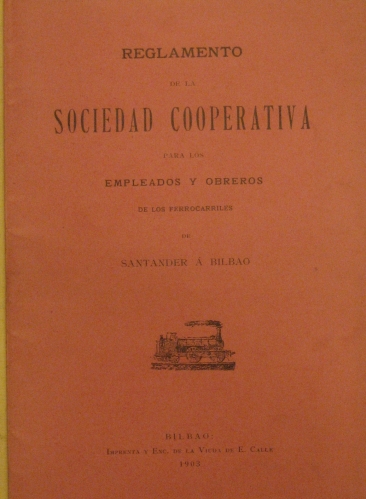 Portada de Reglamento de la Sociedad Cooperativa para empleados y obreros de Ferrocarriles de Santander a Bilbao