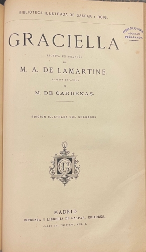 Portada de La Atala. Ren�. El �ltimo Abencerrage. Los Natchez. Viajes a Italia y Am�rica. Itinerario De Paris a Jerusalem./ Graciella. Rafael. - Chateaubriand./ Lamartine