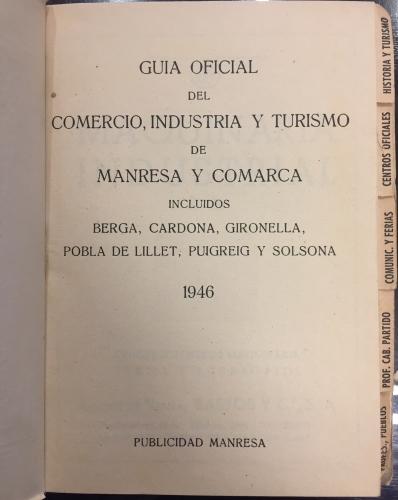 Portada de Guia Oficial Del Comercio, Industria y Turismo De Manresa y Comarca Incluidos Berga, Cardona, Gironella, Pobla De Lillet, Puigreig y Solsona