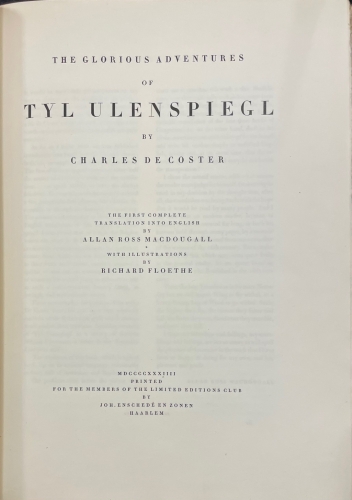 Portada de The Glorious Adventures of Tyl Ulenspiegl - Charles de Coster