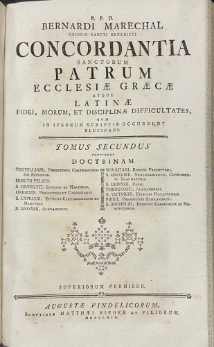 Portada de Concordantia Sanctorum Patrum Ecclesiae Graecae atque Latinae Fidei, Morum, et Disciplinae Difficultates - Bernardi Marechal