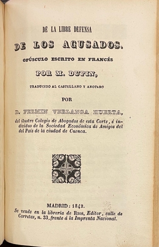 Portada de Lecciones Elementales sobre La Justicia, El Derecho y Las Leyes./ De la Libre Defensa de los Acusados - Dupin