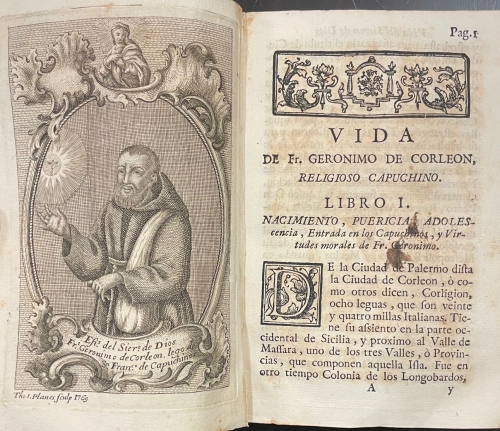 Portada de Vida del Siervo de Dios Fr. Geronimo de Corleon, religioso lego professo de los Frayles Menores de S. Francisco Capuchinos - Padre Juan Bautista