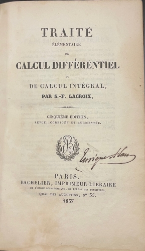 Portada de Trait� �l�mentaire de Calcul Diff�rentiel et de Calcul Int�gral - S. F. Lacroix