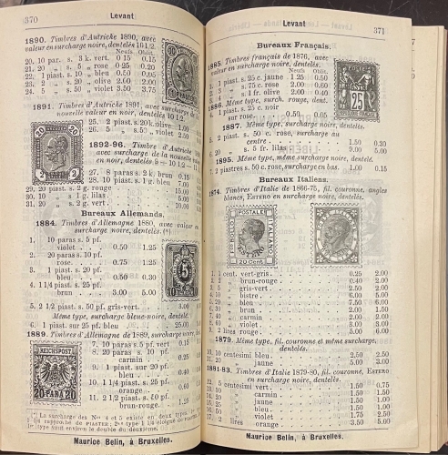 Portada de Catalogue Descriptif Illustr�. Prix-Courant de tous les timbres-poste et t�l�graphe �mis de 1840 a Octubre 1898 avec leurs diff�rents filagrammes, surcharges, erreurs, dentelures et r�impressions, ainsi que les procurer neufs et oblit�r�s  - Maurice Belin