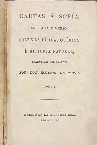 Portada de Cartas � Sof�a, en prosa y verso, sobre la f�sica, qu�mica � Historia Natural - Honor� Gabriel de Riqueti