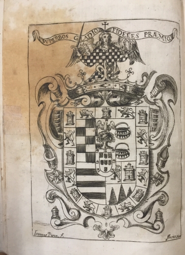 Portada de Compendio del Origen, Antiguedad, y Nobleza de la Familia, y Apellido de Marquez, con la noticia de los Escudos de sus Armas y de la de algunos Linages, y Apellidos Nobles destos Reynos de Espa�a - Agustin Laurencio de Padilla