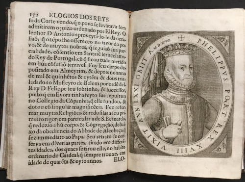 Portada de Elogios Dos Reys de Portugal com os mais verdadeyros Retratos que se puderao achar - Bernardo de Brito. Joseph Barbosa