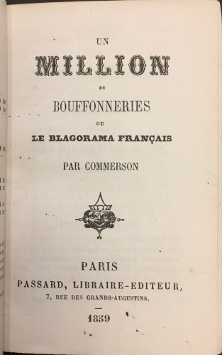 Portada de Un Million de B�tises et de Traits D' Esprit. Un Million de Bouffonneries ou le Blagorama Fran�ais. Un Million de Plaisanteries - Hilaire Le Gai. Commerson