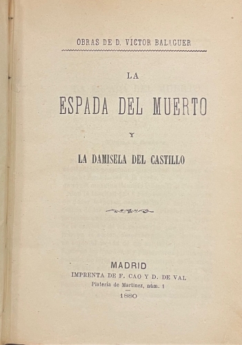 Portada de La Espada del Muerto y la Damisela del Castillo - Victor Balaguer