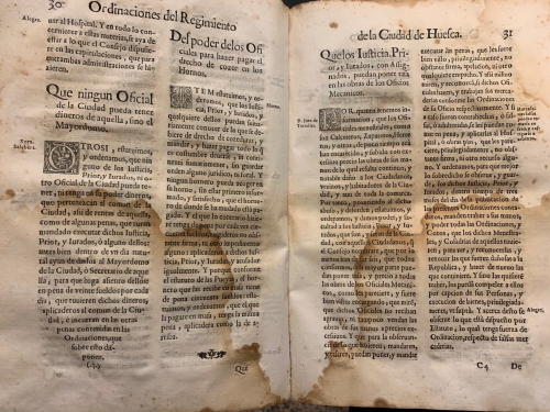 Portada de Ordinaciones del Regimiento y Govierno de la Ciudad de Huesca - Juan Bautista Alegre