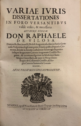Portada de Tractatus de Fugitivis ad explicationem Claudii Tryphonini./ Variae Iuris Dissertationes in foro versantibus - Rafael de Vilosa