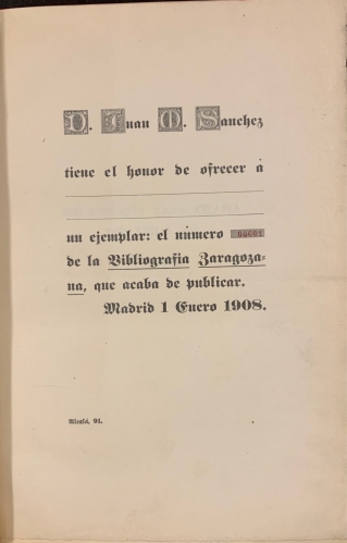 Portada de Bibliograf�a Zaragozana del Siglo XV - Juan Manuel Sanchez