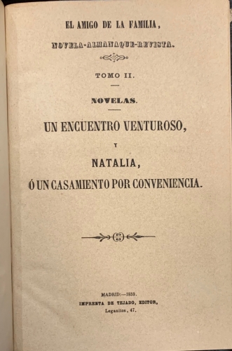 Portada de El Amigo de la Familia. Novela - Almanaque - Revista