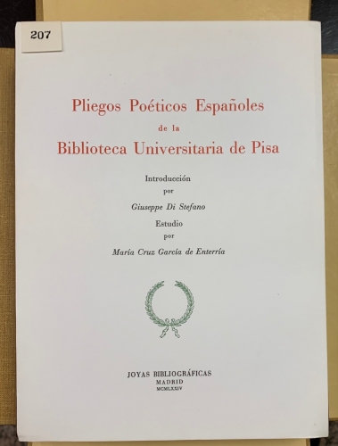 Portada de Pliegos Po�ticos Espa�oles de la Biblioteca Universitaria de Pisa