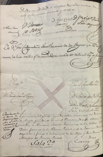 Portada de Ejecutoria ganada por los hijos y herederos del Sr. Marqu�s de Fuente Santa, vecino de Villafranca de los Barros, Extremadura, sobre el pago del diezmo de aceite de la Plantonada llamada de Barona