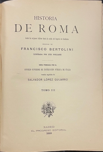 Portada de Historia de Roma, desde los or�genes it�licos hasta la ca�da del Imperio de Occidente - Francisco Bertolini