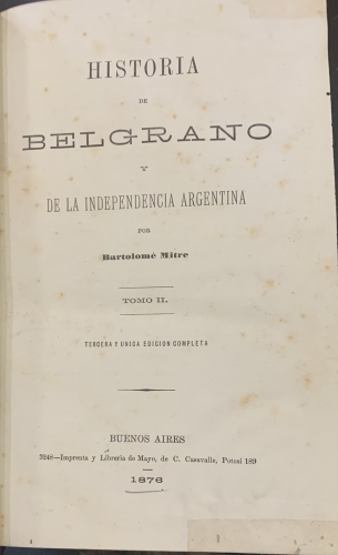 Portada de Historia de Belgrano y de la Independencia Argentina - Bartolome Mitre