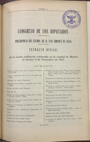 Portada de Cortes Republicanas en M�xico 1945. Congreso de los Diputados, 7-8-9 de Noviembre de 1945