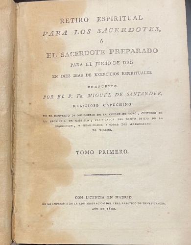Portada de Retiro Espiritual para los Sacerdotes � El Sacerdote Preparado para el Juicio de Dios en diez d�as de Ejercicios Espirituales - Miguel de Santander