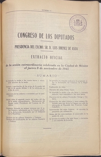 Portada de Cortes Republicanas en M�xico 1945. Congreso de los Diputados, 7-8-9 de Noviembre de 1945