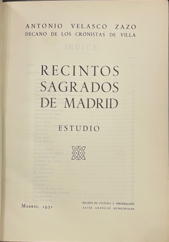 Portada de Recintos Sagrados de Madrid. - Antonio Velasco Zazo