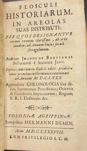Portada de Flosculi Historiarum in areolas suas Distributi - Jean de Bussieres