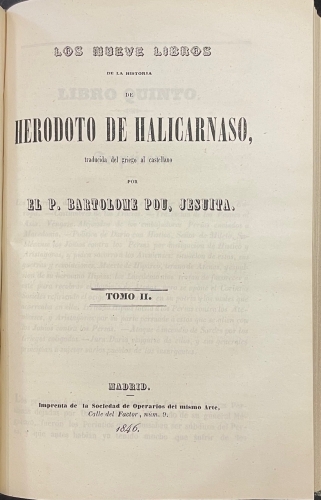 Portada de Los Nueve Libros de la historia de Herodoto de Halicarnaso - Herodoto