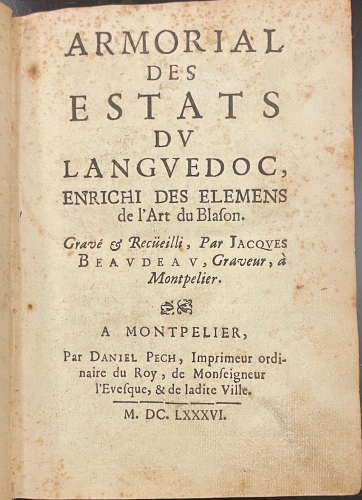 Portada de Armorial des Estats du Languedoc enrichi des elemens de l'art du blason - Jacques Beaudeau
