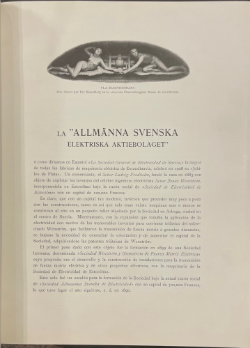 Portada de Allm�nna Svenska Elektriska Antiebolaget. La Sociedad Genereal de Electricidad de Suecia