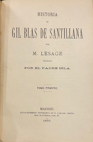Portada de Aventuras de Gil Blas de Santillana - M. Lesage