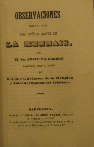 Portada de Paradoja Literaria, Plan De Humanidades y M�todos De Estudio  De Cipriano L�pez.  Observaciones Sobre La caida Del Sr. Abate De Las Mennais Por Gerbert. Noches Sagradas De Luis Richeri.