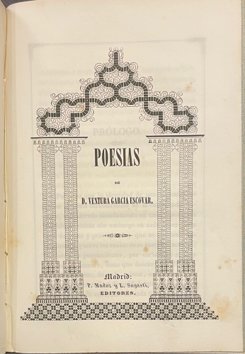 Portada de Poesias de Don Gaspar Bono Serrano y Poesias de Ventura Garcia Escovar.  - Gaspar Bono Serrano, Ventura Garcia Escovar